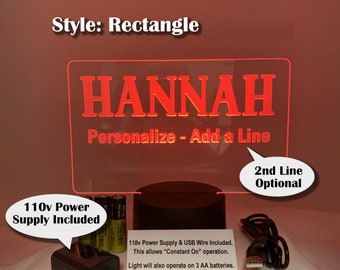 Personalized Name LED Night Light (Rectangle) with Power Adapter