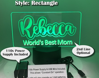 Personalized Name LED Night Light (Rectangle) with Power Adapter