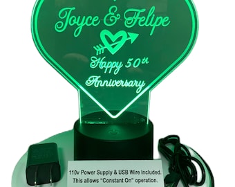 Valentines Day Personalized Gift Light - Engraved Acrylic Color Changing LED