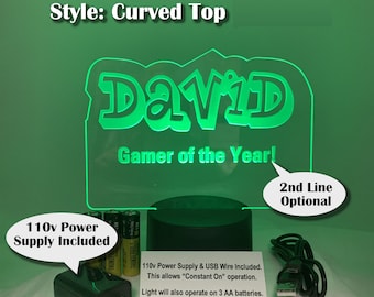Personalized Name LED Night Light (Curved Top) with Power Adapter
