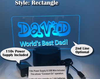 Personalized Name LED Night Light (Rectangle) with Power Adapter