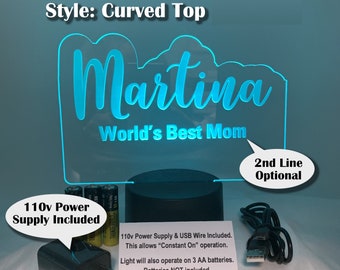 Personalized Name LED Night Light (Curved Top) with Power Adapter