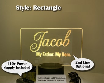Personalized Name LED Night Light (Rectangle) with Power Adapter