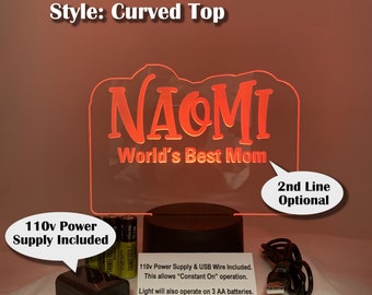 Personalized Name LED Night Light (Curved Top) with Power Adapter