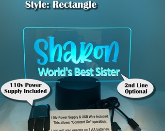 Personalized Name LED Night Light (Rectangle) with Power Adapter