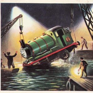 Thomas the Tank Percy The Small Engine being pulled out of the Water VINTAGE POSTCARD