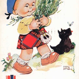 Cartão postal vintage de dia dos namorados Mabel Lucie Attwell Lucky White Heather 1955