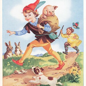 Kinderreim Tom Tom der Sohn des Piper Künstler Jean D Howe 1957 Valentinstag Postkarte