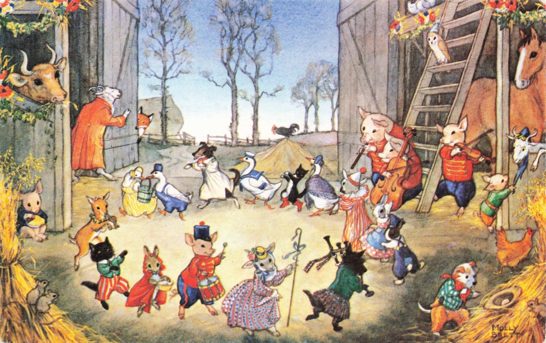 Artist Molly Brett Fantasy Animals Barn Dance Medici Society Vintage ...