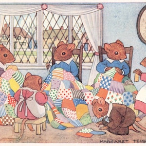Margaret Tempest The Patchwork Quilt 1958 vintage postcard Fantasy Animals Medici Society