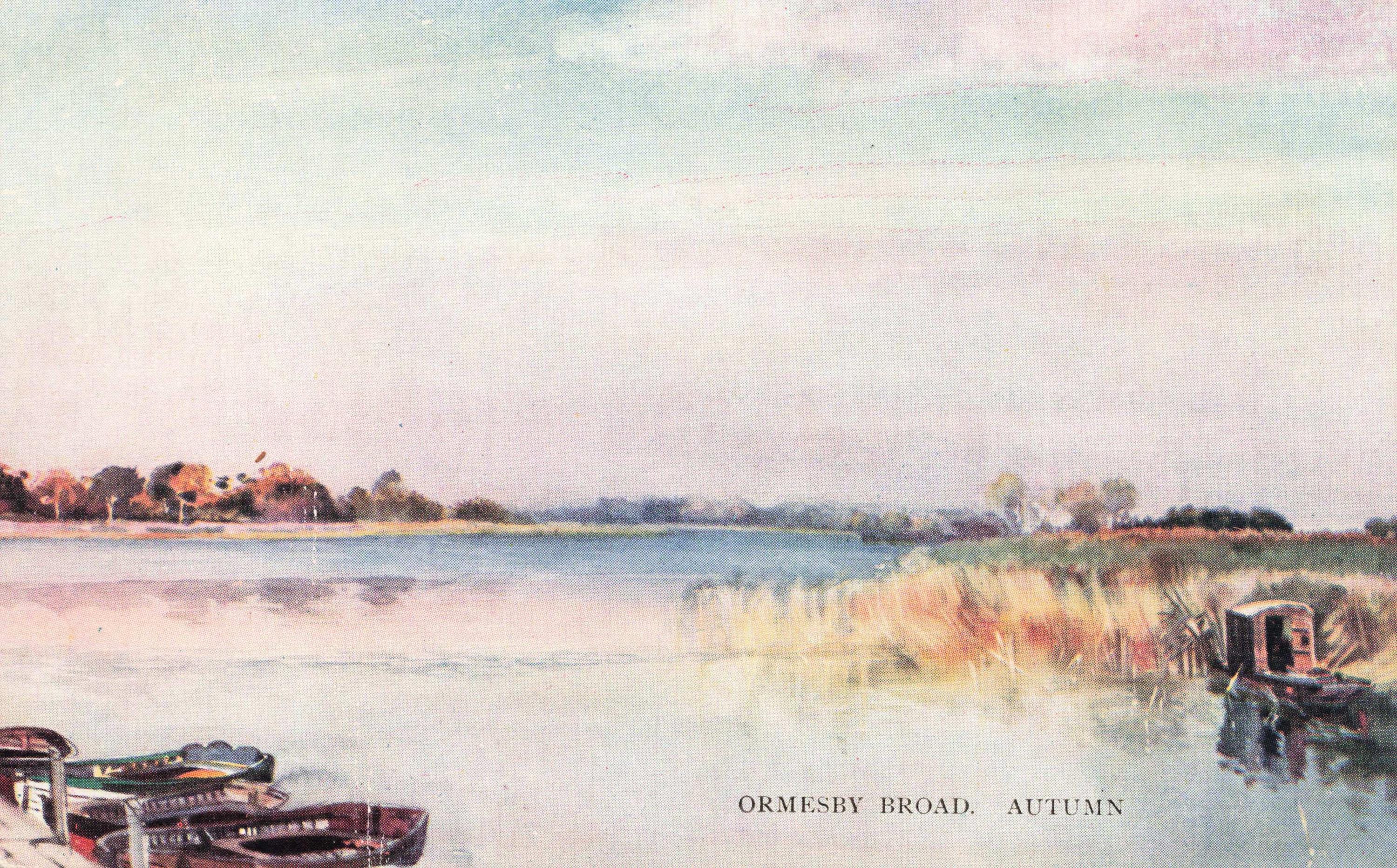 Norfolk Broads Ormesby Broad Artist Frank Southgate Vintage postcard