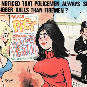 Cartão postal vintage Saucy Seaside Comics, Polícia, Bolas, Artista, Prof. Blisher, Cardtoon