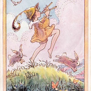 Bunnies springen Kleine Vögel singen Jetzt ist es Frühling Gebraucht 1946 Vintage J Salmon Postkarte