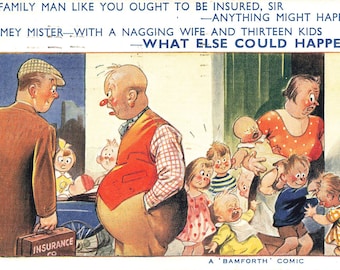 Seaside Comic Vintage Bamforth Postcard A family man like you should be insured 1960