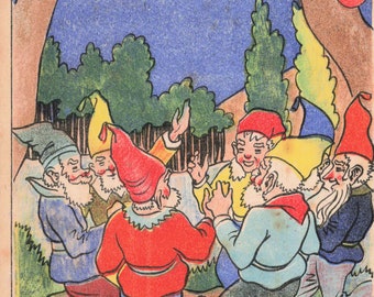 Carte postale vintage Gnomes ou Elfes dansants WW2