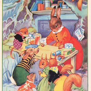 Carte postale J Saumon Rene Cloke, Écureuils roux et autres animaux Sweet Shop Pennyworth, Please des années 1960