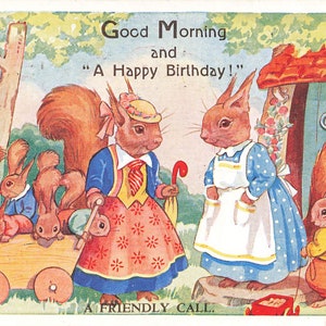 Künstler EH Davie 1949 Vintage Postkarte Fantasy Tiere Eichhörnchen A Friendly Call