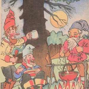 Los gnomos están de fiesta. Postal de la Segunda Guerra Mundial firmada por el artista. Enviada por un aviador a su hijo.