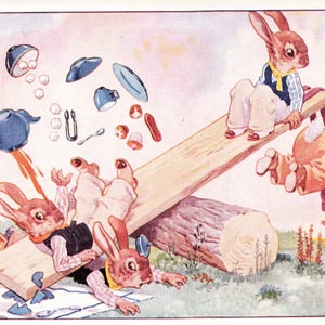 Artista Cyril Cowell Fantasy Rabbits Gli alti e bassi della vita Cartolina d'epoca Bamforth