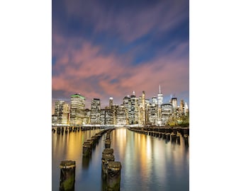 NYC Skyline Sunset Print: Brooklyn Bridge View (Digital Download)