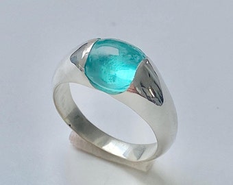 Natural Earth mined Paraiba Blue Apatite ring in 14k white gold