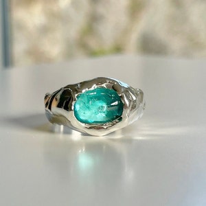 Natural Brazilian Paraiba Apatite Organic Freeform shape signet ring