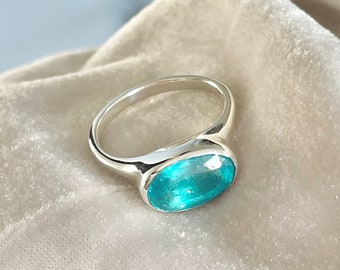 Custom Paraiba signet ring with Natural Brazilian Neon Blue Apatite