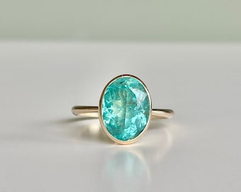 Solid Gold Engagement Ring: Hand-Sculpted Brazilian Paraiba Apatite