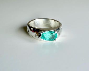 Earth mined Natural Paraiba Apatite ring pear cut sterling silver