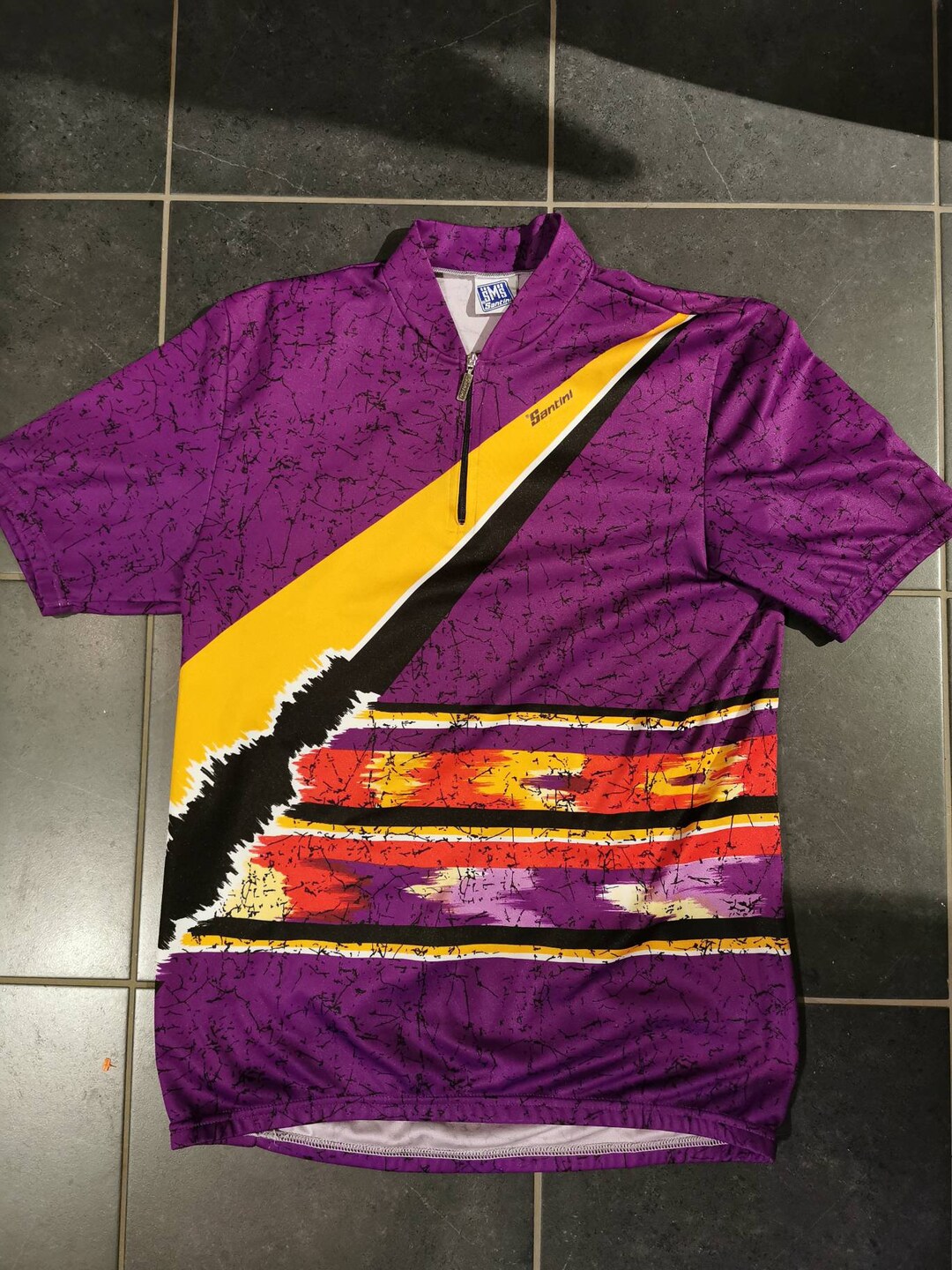 Maillot Cycliste Vintage SMS Santini – Années 90 – Polyester Gris – Taille XXXL