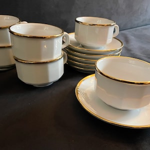 Set of six vintage 80s espresso  cups in French bistro style white and gold by Walkure