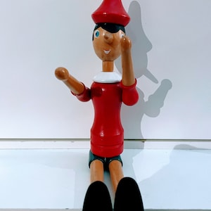 vintage Pinocchio wooden figure, doll made in Italy