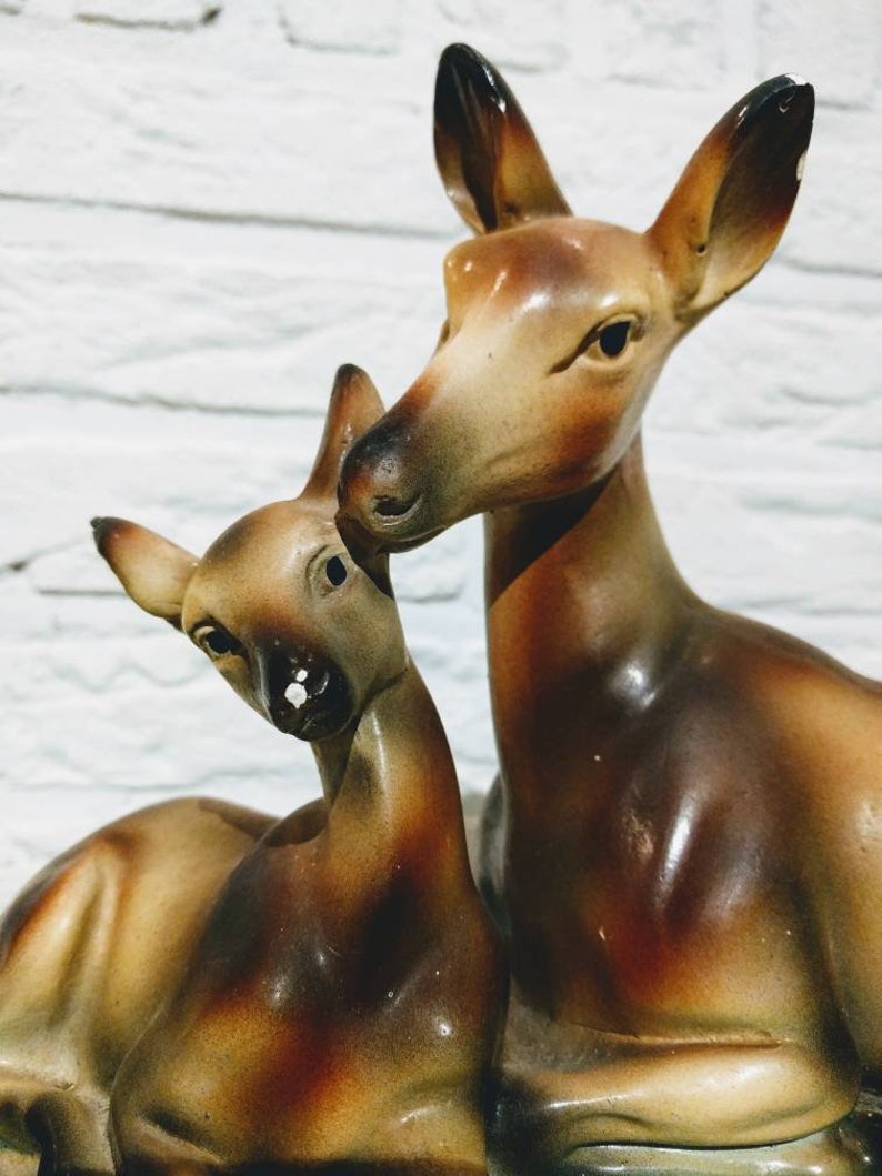 Angelo Biagioni Antique sculpture made of glazed plaster representing a doe and her fawn.\u00a0 A.Biagioni sculptor in Tours