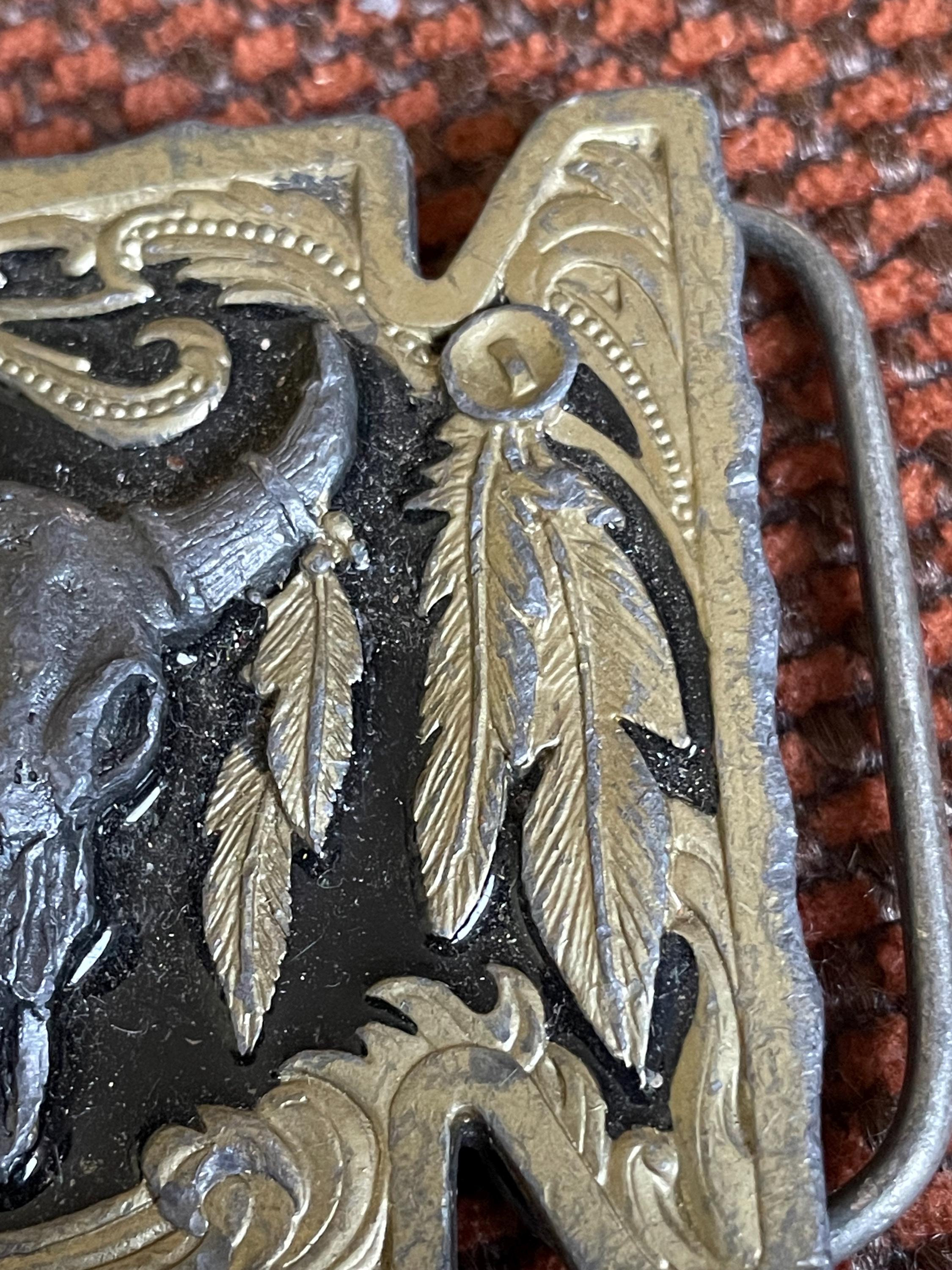 Fibbia Cintura Western Teschio Bufalo - Stile Nativi Americani, Metallica Multicolore