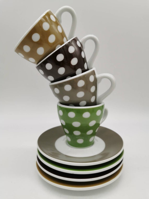 Set of Four Vintage Bodum Polka Dots Espresso Cups & Sauces, 2 Oz