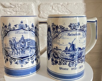 Vintage beer pitcher, Heineken Beer tankard mugs, Dutch lager, ceramic pitcher, Barware Amsterdam