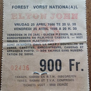 Original Vintage 80er Jahre Konzert Ticket Europa-Tournee Belgien Brüssel vorst national
