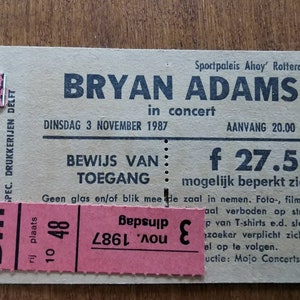 Original Vintage 80er Jahre Karte Bryan Adams Europa-Tournee Ahoi Rotterdam