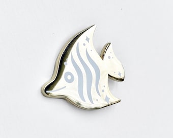 Pin de esmalte de pez ángel / Regalo de pez - Joyería de playa - Oro - Broche - Exótico - Arrecife de coral - Tropical - Isla - Océano - Gran Barrera de Coral