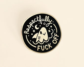 Shark Enamel Pin | Respectfully Fuck Off - Gold Hard Enamel Pin - Sassy - Go Fuck Yourself - Space - Stars - Mood - Cute - Kawaii - Feminism