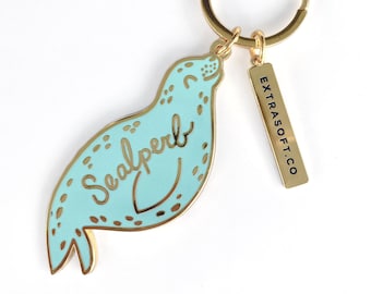 Seal Keychain | Sealperb - Gold Metal Keyring - Kawaii - Cute - Animal Gift - Ocean Lover - Puns - Arctic Animal - Sea Lion