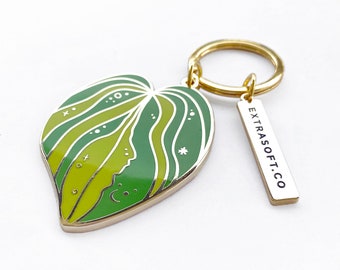 Monstera Leaf Keychain | Gold Metal Keyring - Space and Stars - Cute Spring Jewelry - Summer Statement Piece - Leaf - Cute Nature Gift