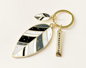 Leaf Keychain I | Gold Plant Charm - Metal Keyring - New Home Gift - Simple - Statement - Black White - Jewelry - Gift For Her - Chic