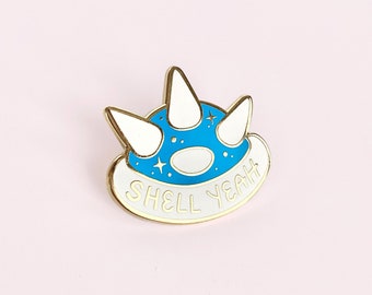 Shell Yeah Pin | Blue Shell Gold Hard Enamel Pin - Mario Kart - Retro Lapel Pin - NES - Bad Guy - Koopa - First Place Shell - N64 - Turtle