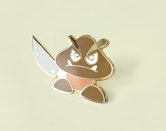 Doomba Pin | Goomba with Knife Gold Hard Enamel Pin - Mushroom - Retro Lapel Pin - NES - Bad Guy -  Knife Pin - Stab - Mario Edgelord