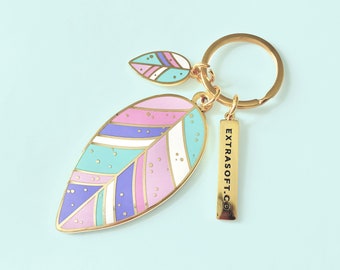 Gold Leaf Keychain  | Rainwater Plant Charm, Metal Keyring, New Home Gift, Simple, Magic, Pastel, Pink, Pale, Kawaii, Gift For Her, Spring
