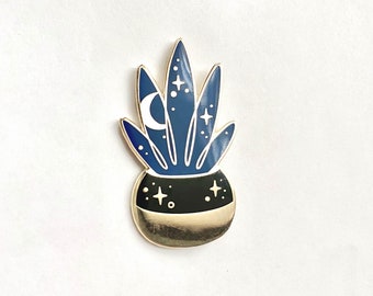 Heavenly Houseplant Enamel Pin | Gold Pin - Magic Pin - Sansevieria - Cosmic - Galaxy - Snake Plant - Outer Space - Cosmos - Blue