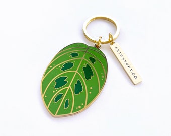 Prayer Plant Leaf Keychain | Gold Plant Charm - Plant Mom Gift Idea - Plant Lady - Tropical - Gardener - Botanical Accessory -  Cute Key Fob
