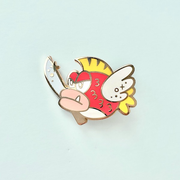 Talk is Cheep Pin | Cheep Cheep Fish with Knife Gold Hard Enamel Pin - Retro Lapel Pin - Mario - Luigi - Knife Pin - Stab - Mario Edgelord