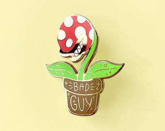 Bad Guy Pin | Piranha Plant Gold Hard Enamel Pin -  Audrey II - Venus Flytrap - Tropical Plant - Monster - Pitcher Plant - Garden Lover